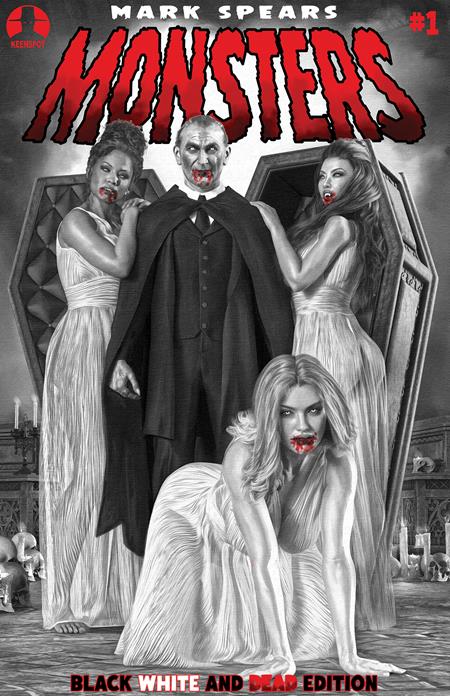 MARK SPEARS MONSTERS #1 7TH PRINTING BLACK WHITE & DEAD EDITION CVR C MARK SPEARS COURT OF BLOOD VAR
