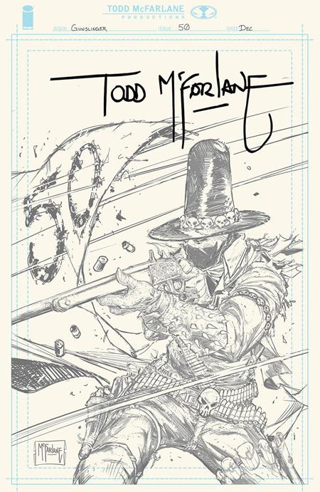 GUNSLINGER SPAWN #50 CVR H INC 1:1000 TODD MCFARLANE SIGNED PENCIL VAR (With Sketch & CGC Grading Certificate)