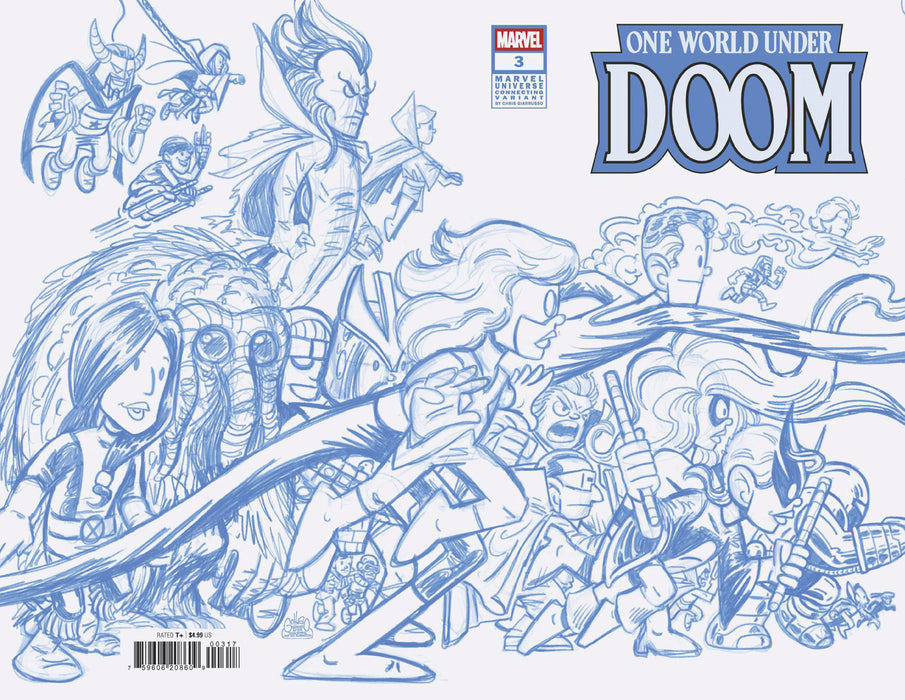 ONE WORLD UNDER DOOM #3 1:50 CHRIS GIARRUSSO MARVEL UNIVERSE CONNECTING BLUE LINE SKETCH VARIANT H
