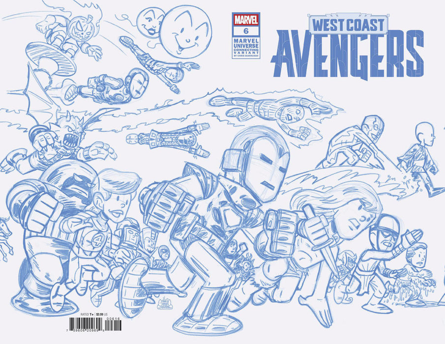 WEST COAST AVENGERS #6 1:50 CHRIS GIARRUSSO MARVEL UNIVERSE CONNECTING BLUE LINE SKETCH VARIANT F