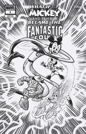 MARVEL & DISNEY: WHAT IF...? MICKEY & FRIENDS BECAME THE FANTASTIC FOUR #1 1:100 LORENZO PASTROVICCHIO BLACK AND WHITE VARIANT