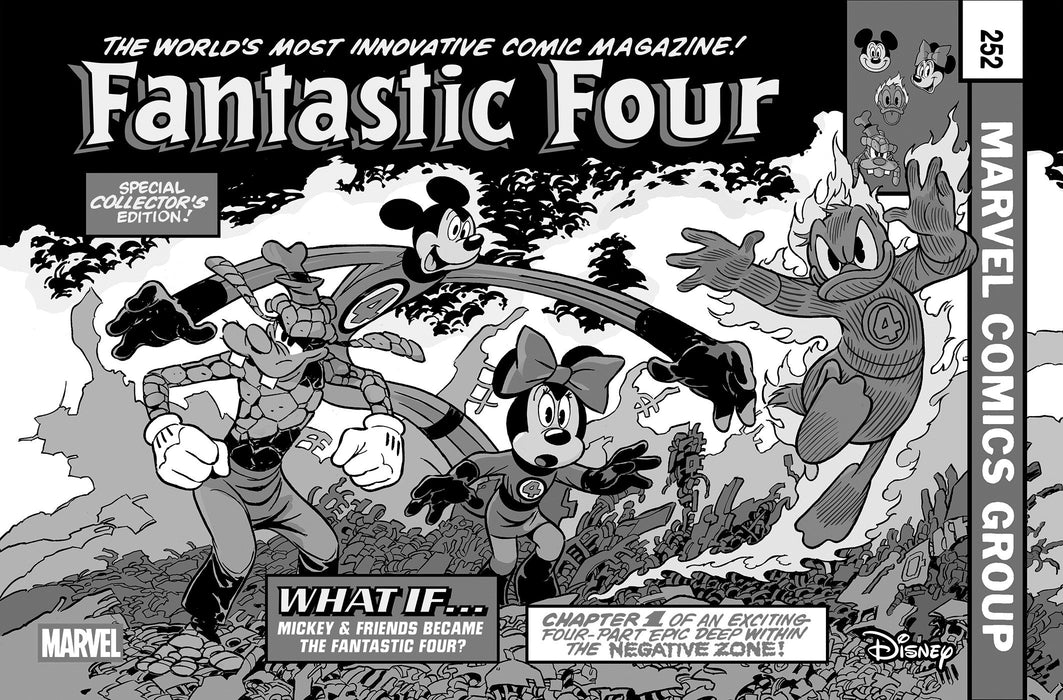 FANTASTIC FOUR (2025) #4 1:100 ANDREA FRECCERO BLACK AND WHITE DISNEY WHAT IF? FANTASTIC FOUR HOMAGE VARIANT