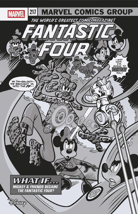 FANTASTIC FOUR (2025) #5 1:100 MARCO PALAZZI BLACK AND WHITE DISNEY WHAT IF? FANTASTIC FOUR HOMAGE VARIANT