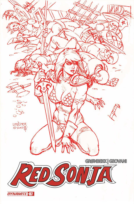 RED SONJA 2023 #7 CVR Q 10 COPY FOC INCV LINSNER FIERY RED LINE ART