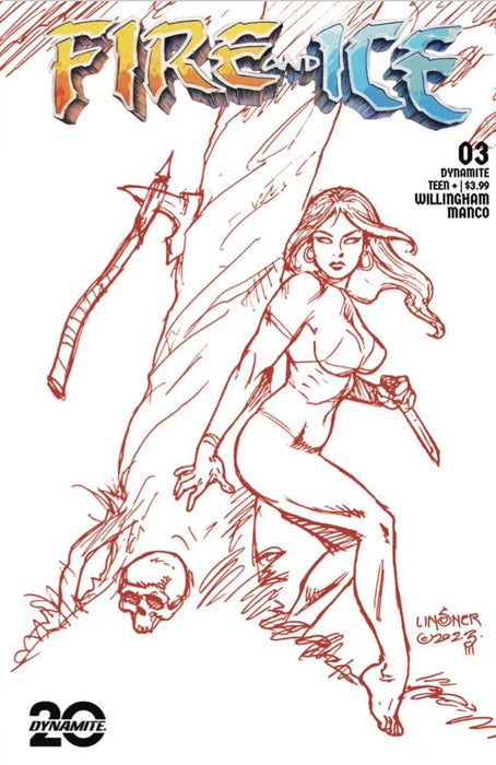 FIRE AND ICE #3 CVR J 7 COPY FOC INCV LINSNER FIERY RED LINE ART