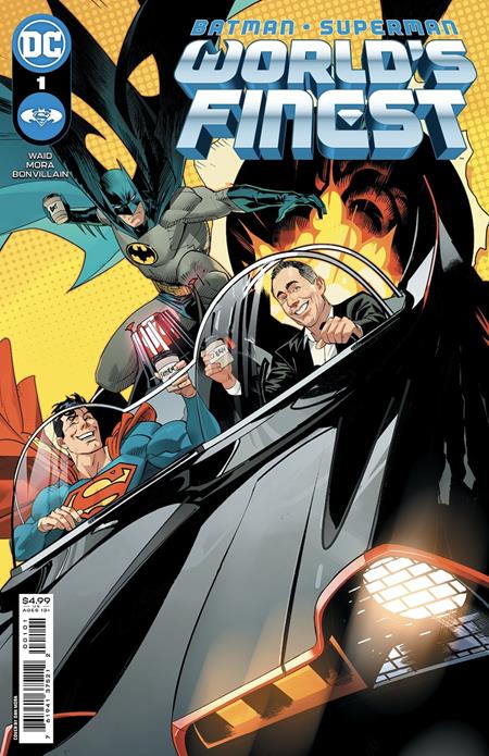 BATMAN SUPERMAN WORLDS FINEST #1 CVR J DAN MORA JERRY SEINFELD IN THE BAT-MOBILE GETTING COFFEE CARD STOCK VAR