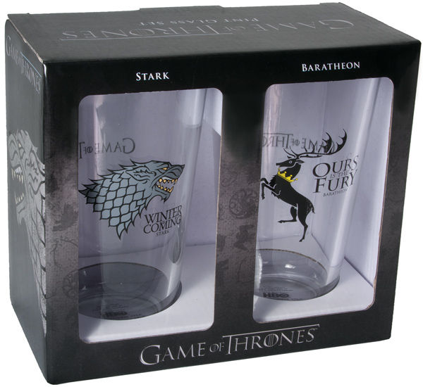 Game of Thrones Pint Glass Set Stark and Baratheon