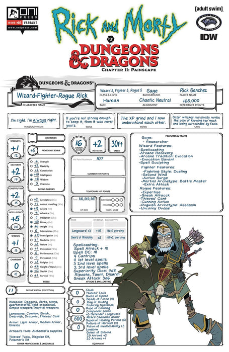 Rick & Morty Vs D&D II Painscape (2019) #3 (COVER C CHARACTER SHEET)