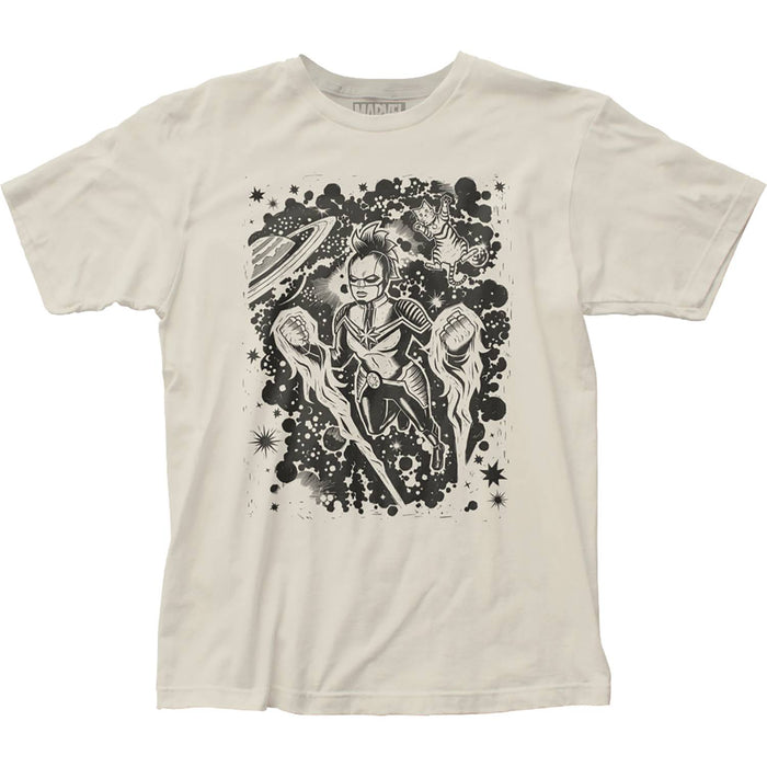MARVEL CAPTAIN MARVEL WOODCUT T/S SM