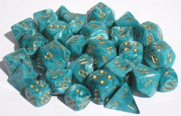 16mm Blue/White with Gold Numbers Combo Attack Resin Dice Set