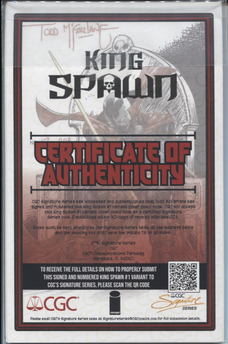 KING SPAWN #1 CVR I 250 COPY INCV MCFARLANE SIGNED WITH CGC CERTIFICATE